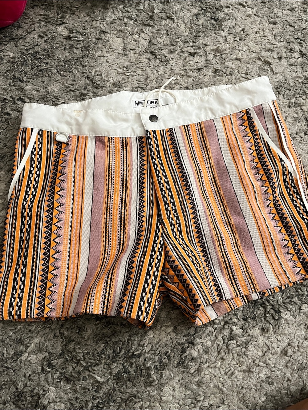 Mr. Turk Men’s Striped Flat Front Swim Shorts